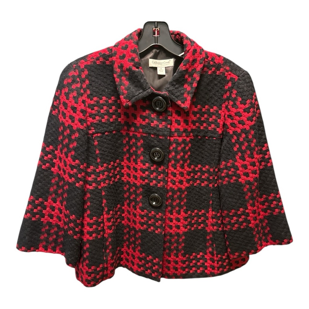 Coldwater Creek Jacket Blazer Size 6 Red Black Woven Plaid Big Buttons